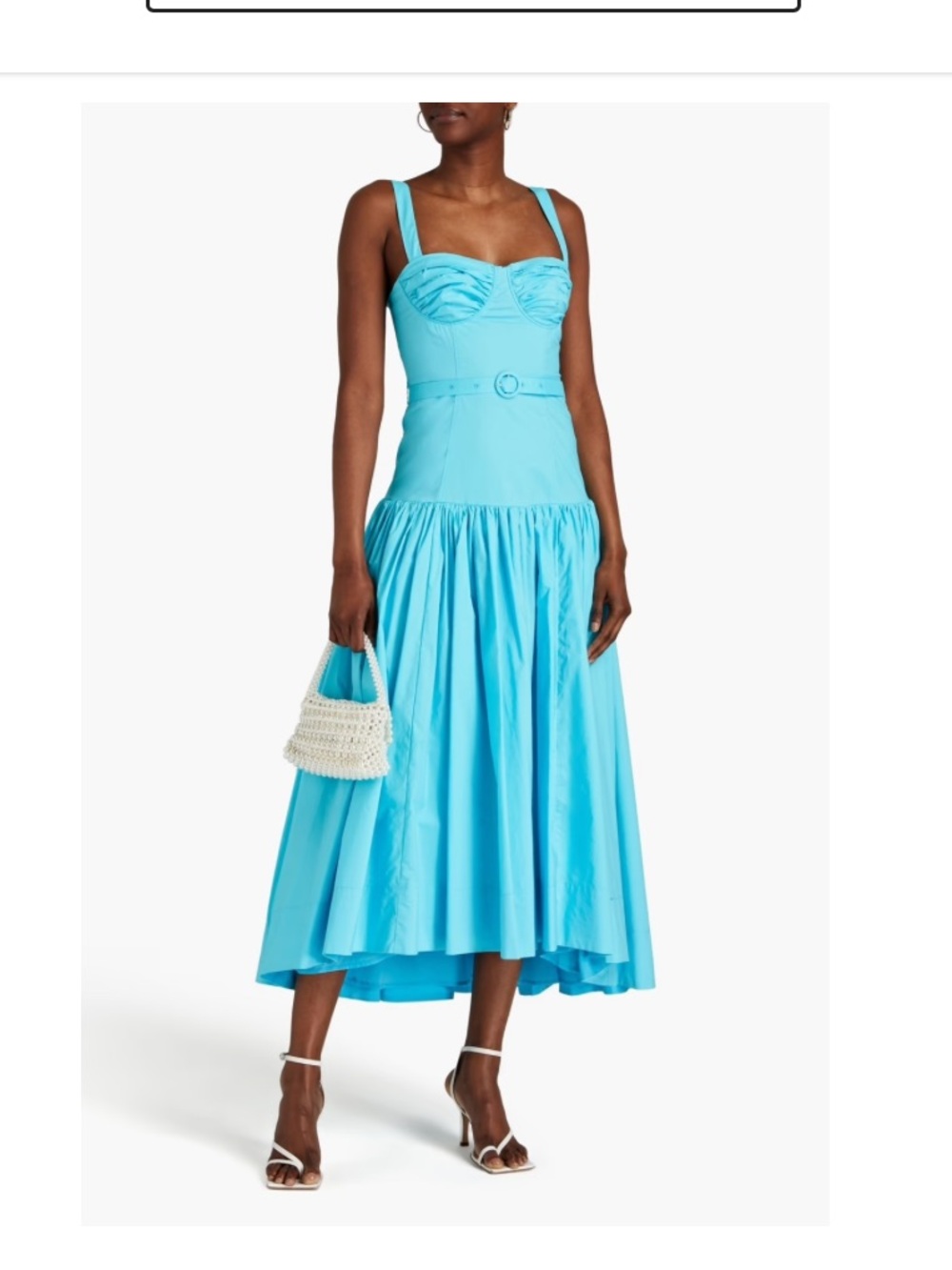 NICHOLAS Bright Aqua Blue Gathered Cotton-Poplin Midi Dress